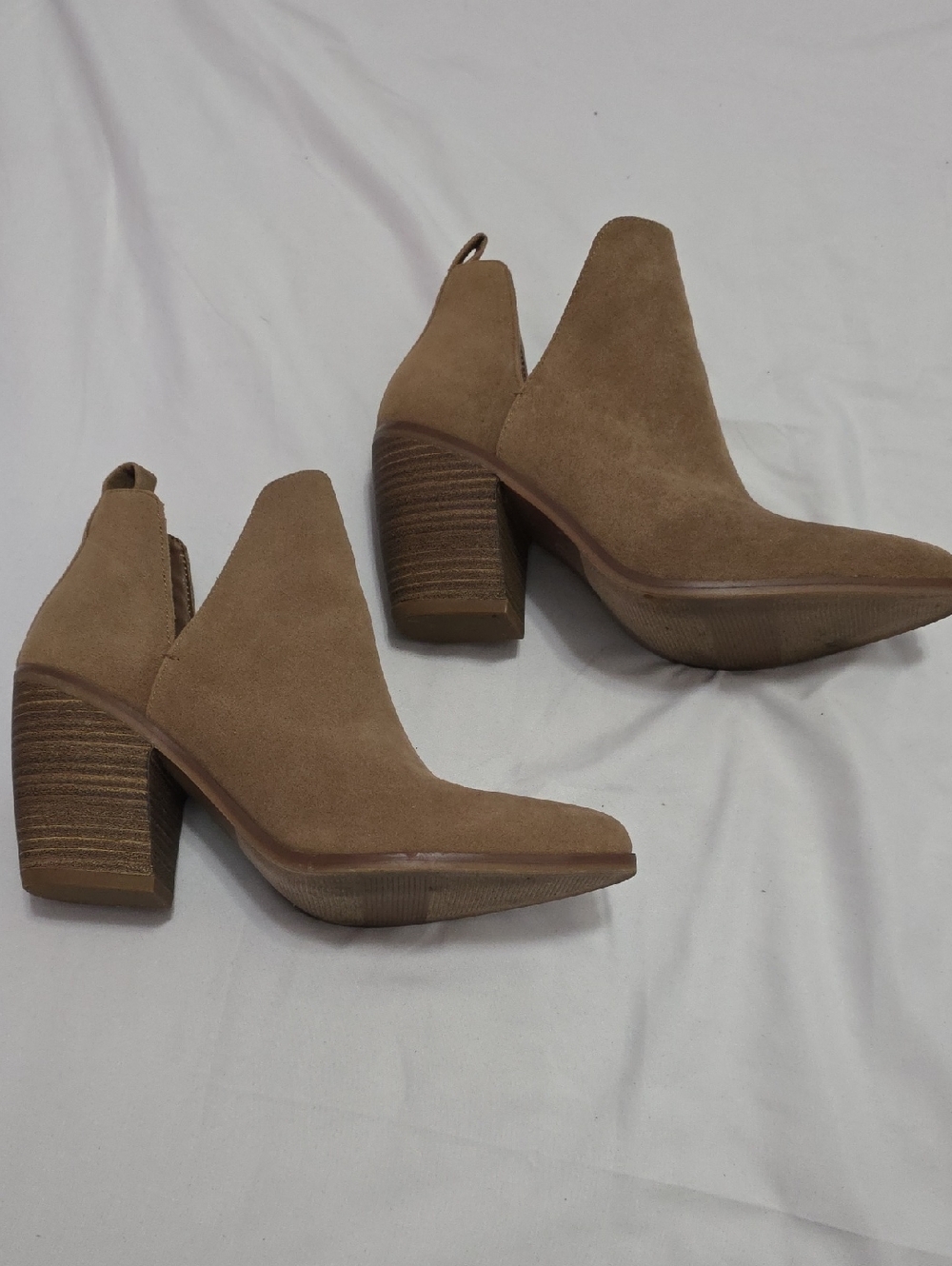 Women's Suede Ankle Booties in Tan - Stylish Block Heel - Picture 1 of 11